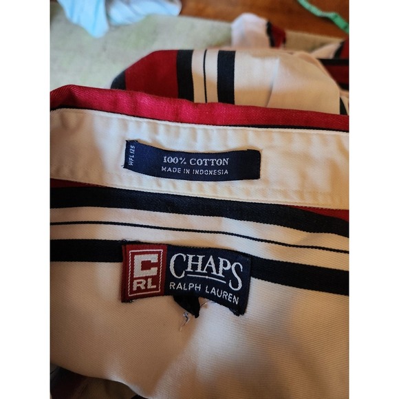 90s Chaps Ralph Lauren Red and White Striped Cotton Button Down - Picture 5 of 7
